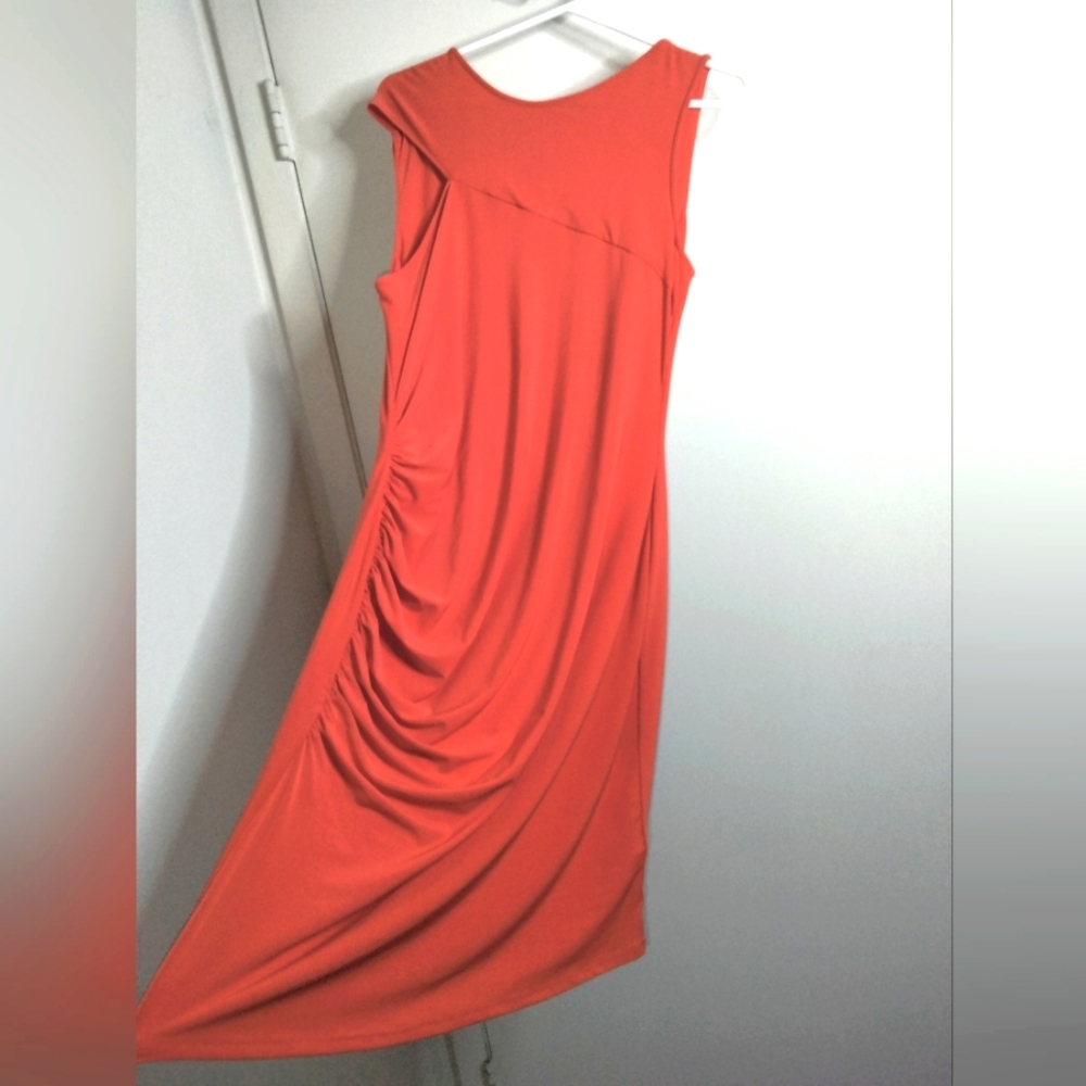 Catherines (Size L) Orange Rusch Side Cinch Sheath Dress (Like New Condition)